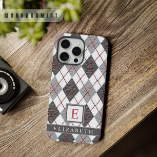 Customisable Grey Black White Red  Argyle Pattern iPhone 15 Pro Max Case