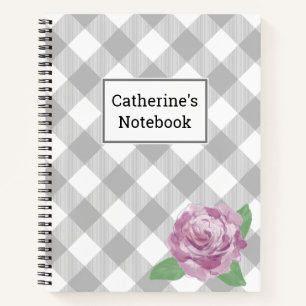 Customisable Grey Buffalo Plaid Pink Rose Notebook