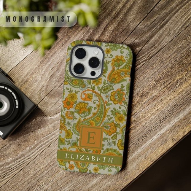 Customisable Grey Green Orange Yellow Paisley iPhone Case (Customizable Grey Green Orange Yellow Paisley iPhone Case)