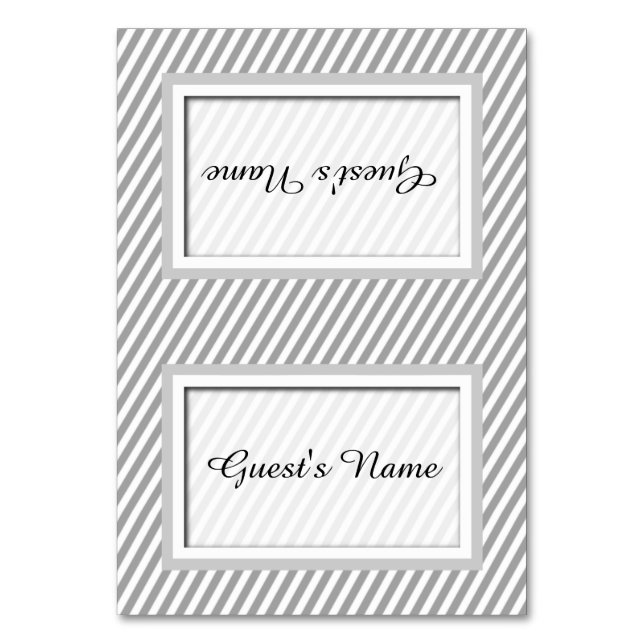 Customisable Grey Striped Name Place Cards (Front)