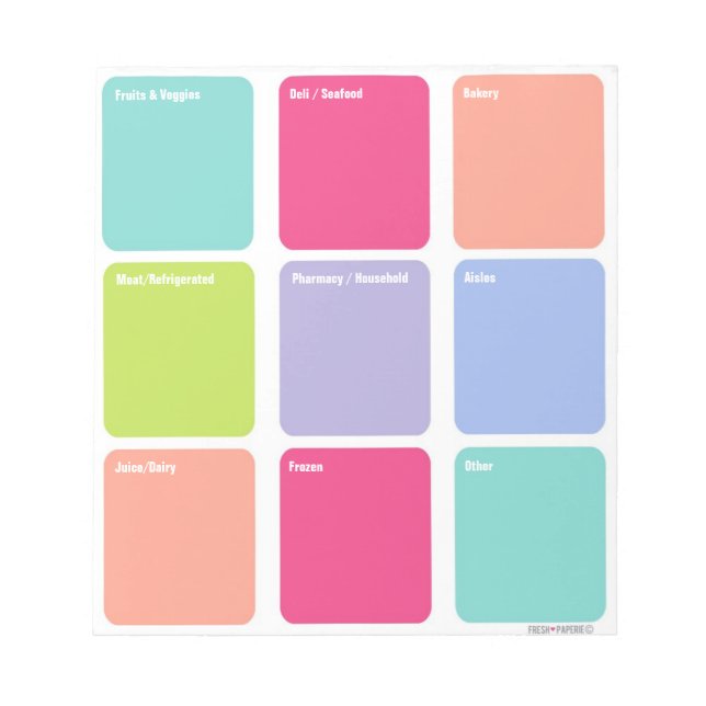 Customisable Grocery Shopping List Note Pad (Front)
