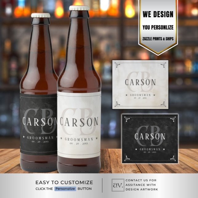 Customisable Groomsmen Gifts Monogram Beer Bottle Label (Creator Uploaded)