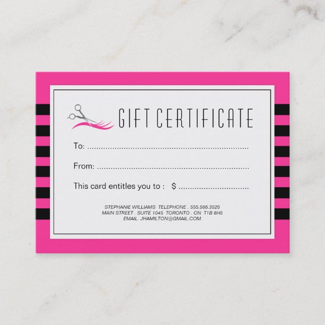 Customisable Hair Salon Gift Certificate (Front)