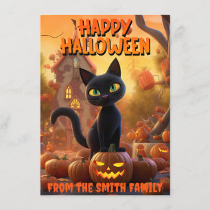 Customisable Halloween Black Cat with Pumpkins Enclosure Card