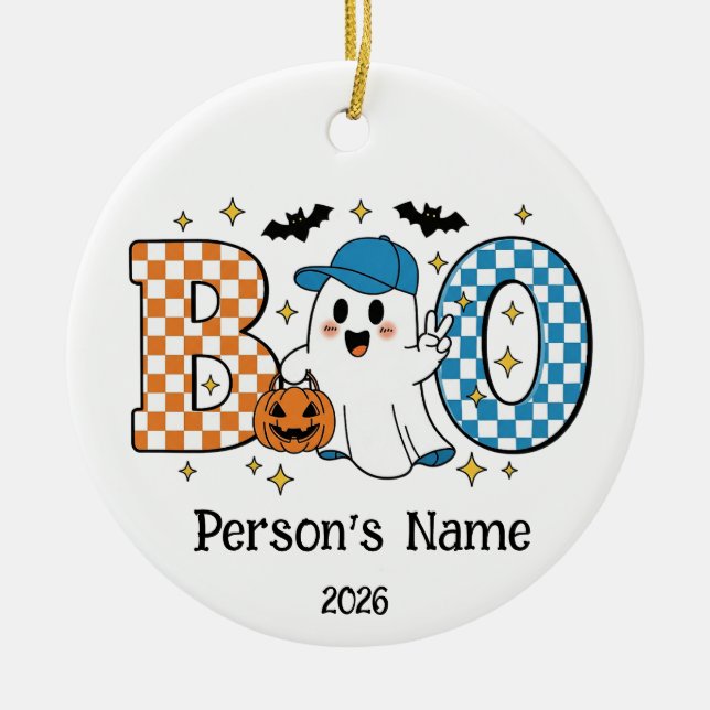 Customisable Halloween BOO  Ceramic Tree Decoration (Front)