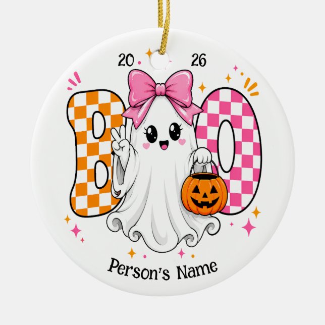 Customisable Halloween BOO Ceramic Tree Decoration (Front)