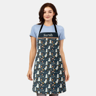 Customisable Halloween Ghosts Blue Floral Pattern Apron