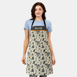 Customisable Halloween Haunted House Pattern Apron