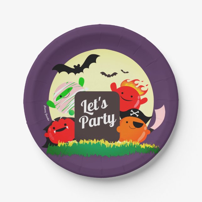 Customisable Halloween - Let's Party Mochis Paper Plate (Front)