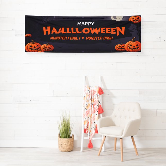 Customisable Halloween Party Banner, Pumpkins Bats Banner (Insitu)