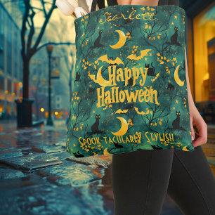 Customisable Halloween with Cats, Bats & Full Moon Tote Bag