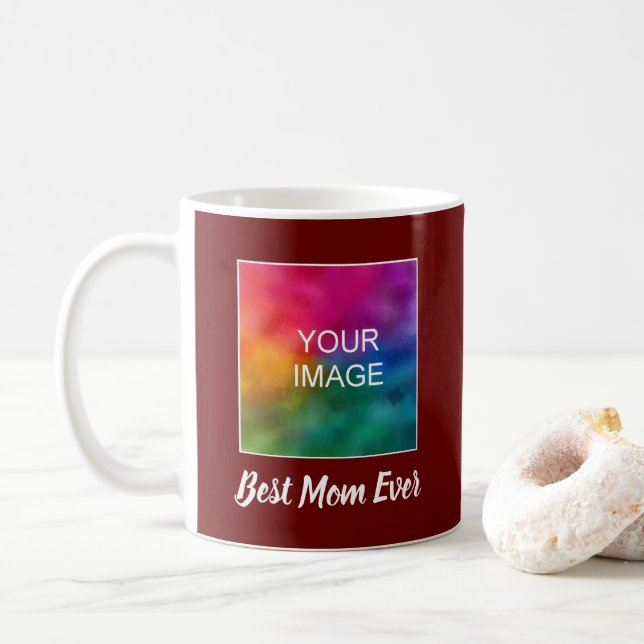 Customisable Hand Script Best Mum Ever Dark Red Coffee Mug (With Donut)