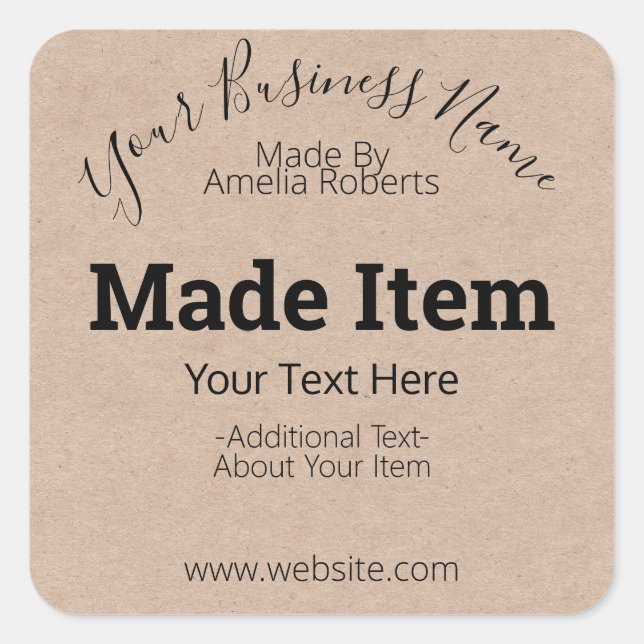 Customisable Handmade Hobby Craft DIY Business Square Sticker (Front)