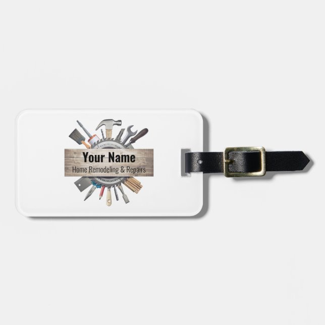 Customisable handyman contractor tools luggage tag (Front Horizontal)