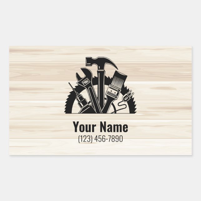 Customisable handyman tools wood rectangular sticker (Front)