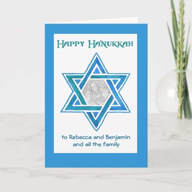 Customisable Hanukkah Photo Card, Star of David Holiday Card (Front)