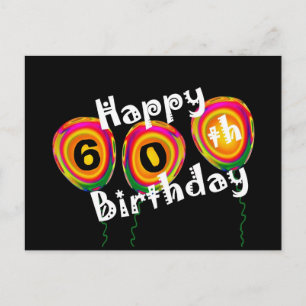 Customisable Happy 60th Birthday Colourful Balloon Postcard