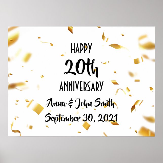 Customisable Happy Anniversary gold confetti Poster (Front)