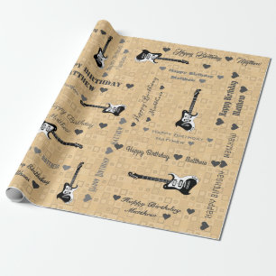 Customisable Happy Birthday Light Pattern Guitar Wrapping Paper