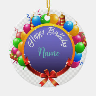 Customisable Happy Birthday Tag Ceramic Tree Decoration