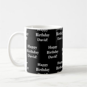 Customisable Happy Birthday Text Black & White Coffee Mug