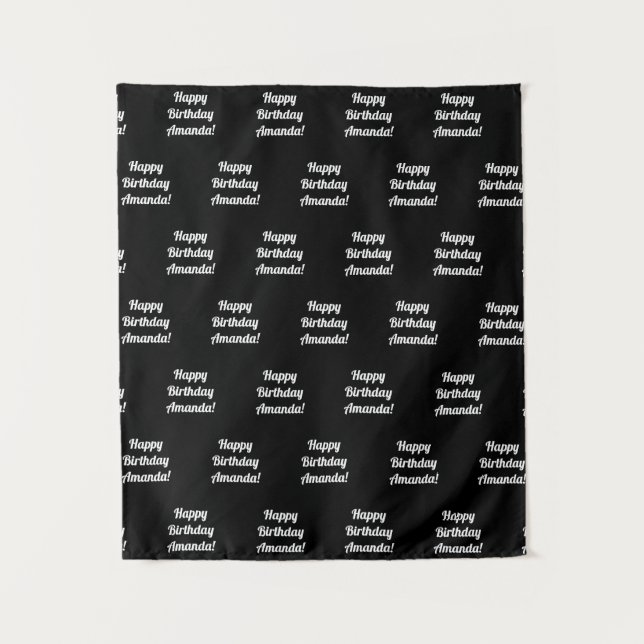 Customisable Happy Birthday Text | Black & White Tapestry (Front)