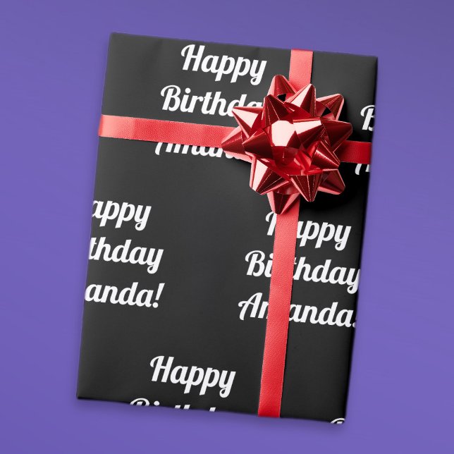 Customisable Happy Birthday Text | Black & White Wrapping Paper (Creator Uploaded)