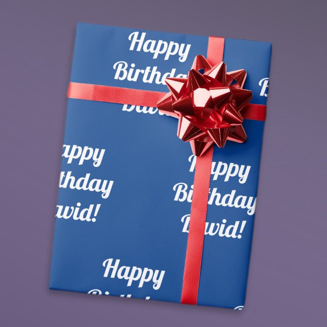 Customisable Happy Birthday Text | Blue & White Wrapping Paper (Creator Uploaded)
