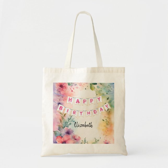 Customisable Happy Birthday Tote Bag (Front)