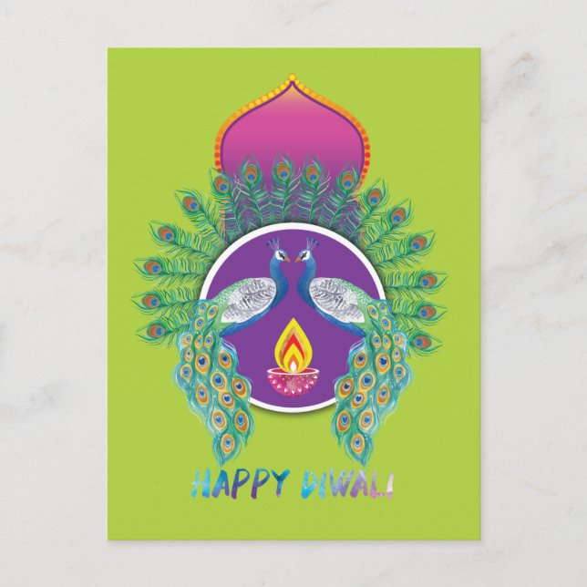 😍 Customisable Happy Diwali with peacocks Postcard (Front)