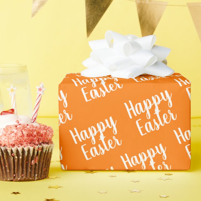 Customisable Happy Easter Orange Wrapping Paper (Birthday Party)
