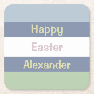 Customisable Happy Easter Text Square Paper Coaster