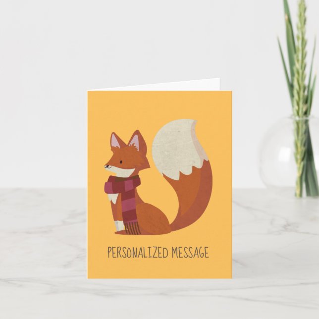 Customisable Happy Fox in Red Scarf Thank You Card (Front)