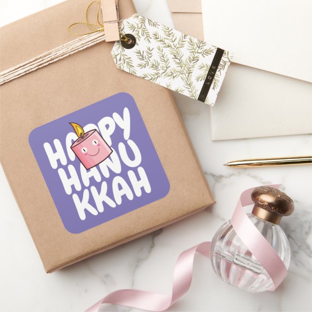 Customisable Happy Hanukkah Square Sticker (Gifting)