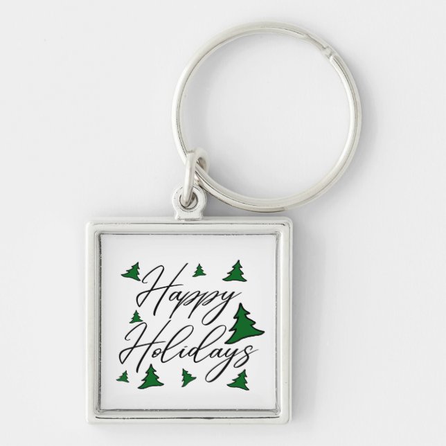 Customisable Happy Holidays with Trees Key Ring (Front)