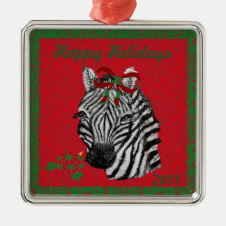 Customisable Happy Holidays Zebra Ornament