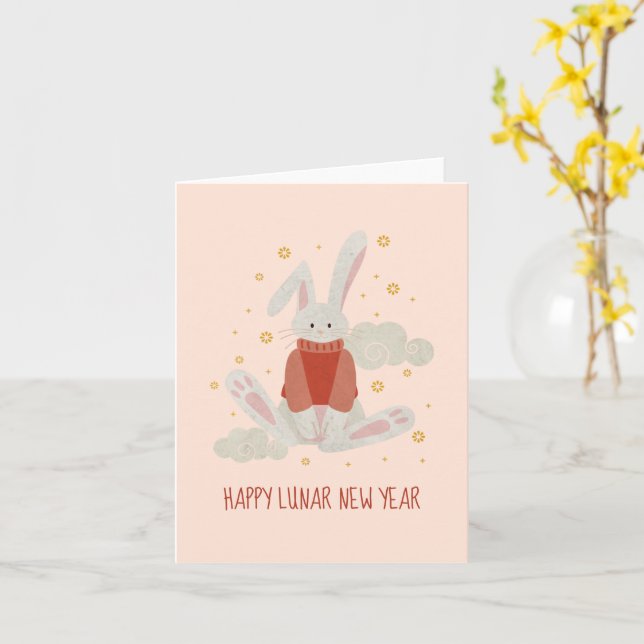 Customisable Happy Rabbit Chinese New Year 2023 Card (Yellow Flower)