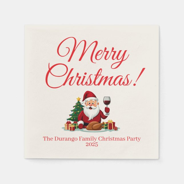 Customisable Happy Santa Claus Christmas Party Napkin (Front)