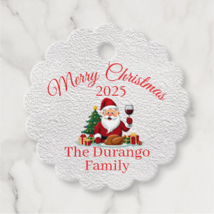 Customisable Happy Santa Claus Christmas Scalloped Favour Tags