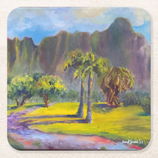Customisable Hawaiian Kualoa Ranch Square Paper Coaster