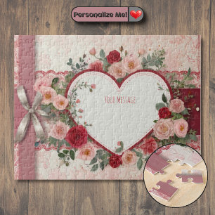 Customisable Heart and Rose Jigsaw Puzzle