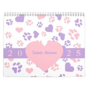 Customisable Heart & Cat Paw Prints Calendar