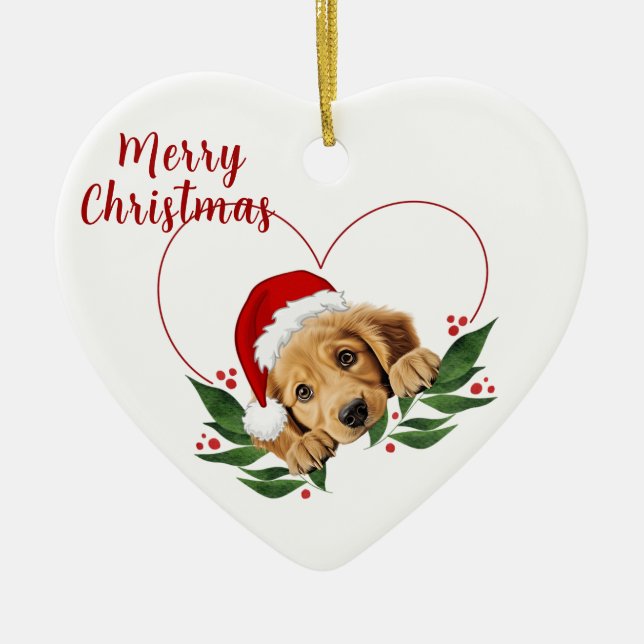 Customisable Heart Golden Retriever Ornament (Front)