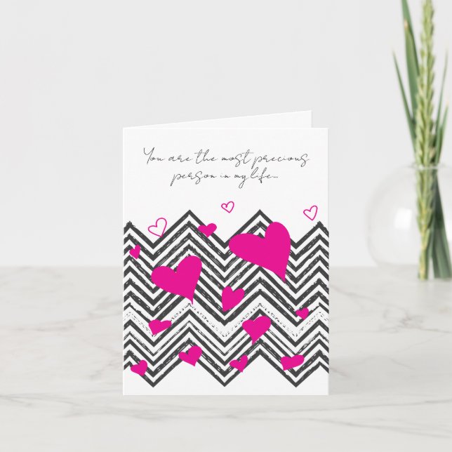Customisable Heart & Zig Zag Romantic Love Custom Holiday Card (Front)