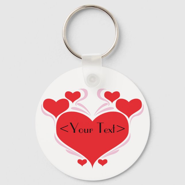 Customisable Hearts Design, <Your Text> Key Ring (Front)