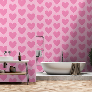 Customisable Hearts Pattern, Pink on Pastel Pink Wallpaper