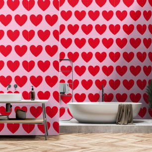 Customisable Hearts Pattern, Red on Pastel Pink Wallpaper