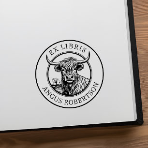 Customisable Highland Cow Bookplate Rubber Stamp