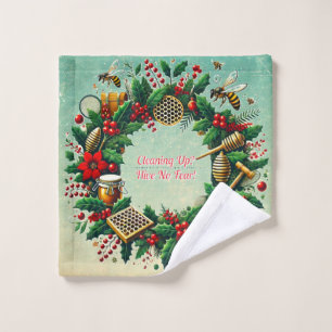 Customisable Holiday Bee Wreath Wash Cloth