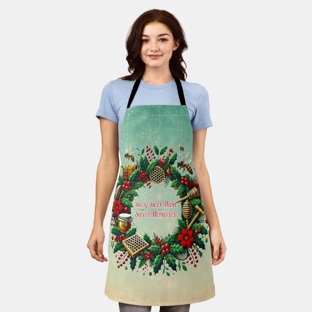 Customisable Holiday Beekeeping Wreath Apron (Worn)